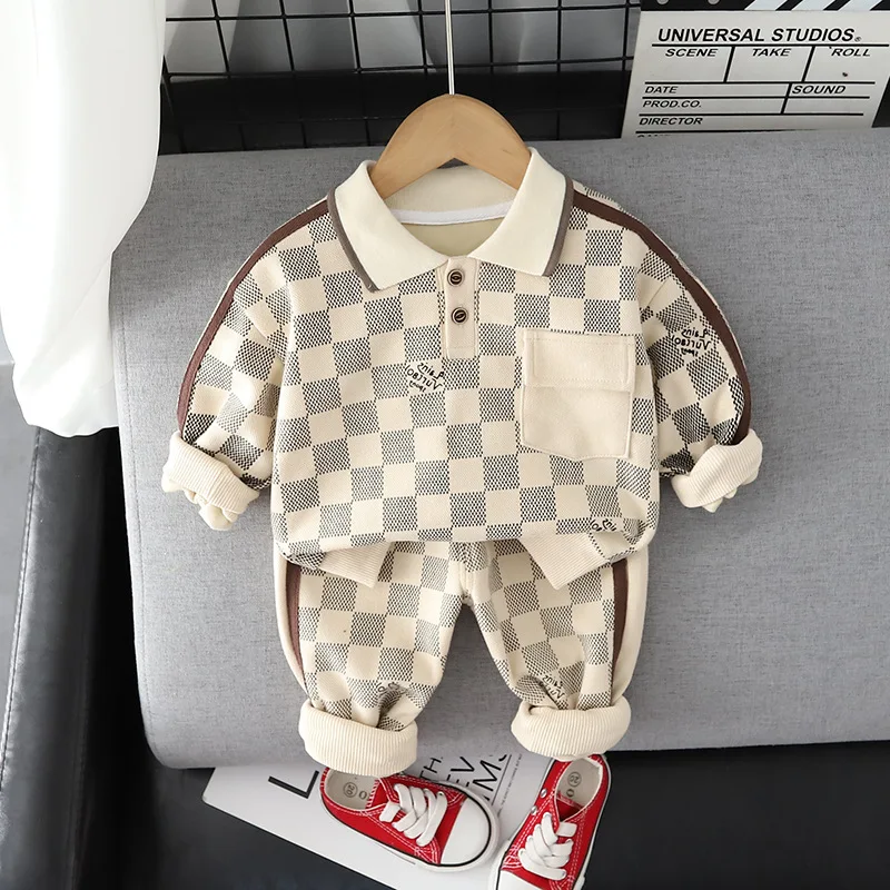 

1-6T Toddler Kid Baby Boys Clothes Set Autumn Winter Plaid Sweatshirt Sweatpant Suit Fashion Gentleman 2pcs Outfits Set