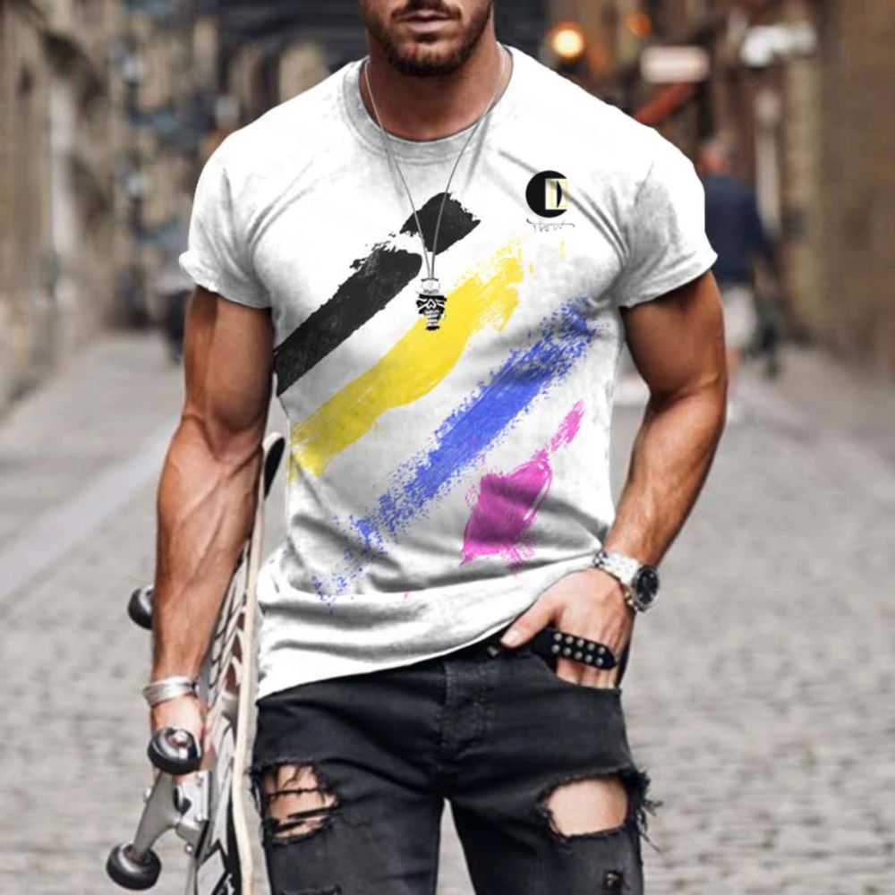 

Contrasting Colors 3D Printed Men's Summer T-Shirt Bias Street Casual Style Loose Oversized Fashion Short Sleeve Top New