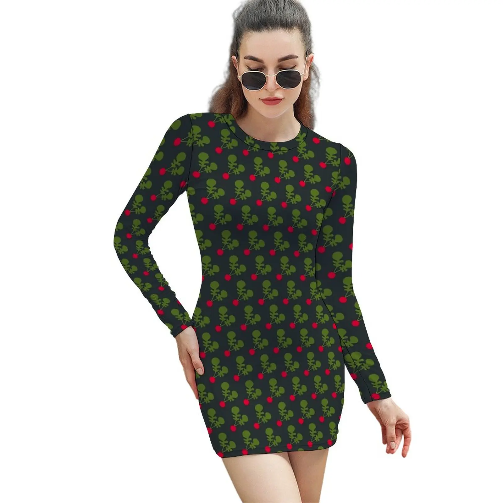 

Red Radishes Dress Long Sleeve Vegetable Medley Night Club Dresses Spring Ladies Streetwear Custom Bodycon Dress Big Size