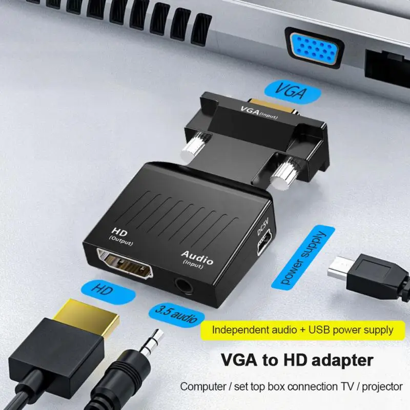 

HD 1080P VGA-совместимый преобразователь адаптер HDMI-совместимый конвертер мама-VGA папа с проектором аудио в HDTV