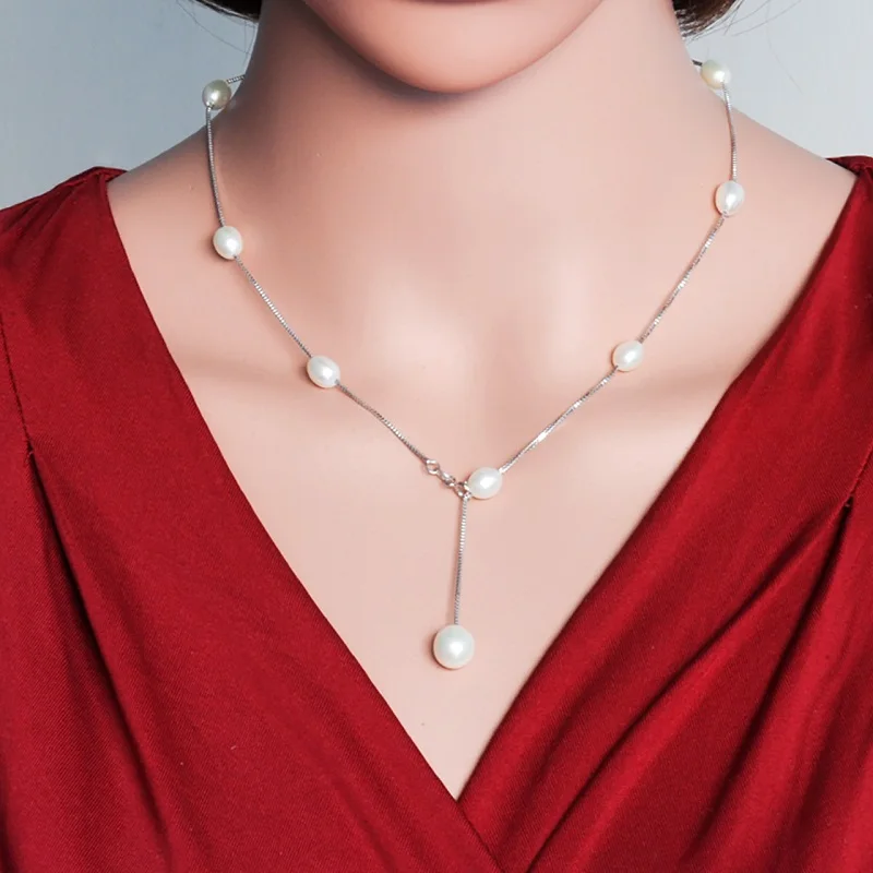 

Ожерелье-цепочка из серебра 925 пробы с натуральным пресноводным жемчугом