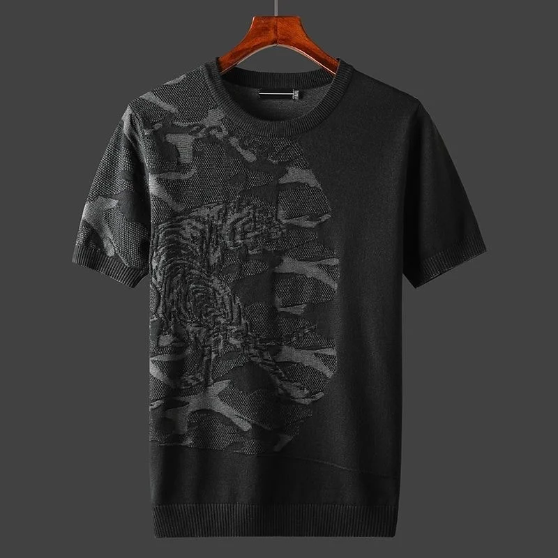 

end High fashion camouflage jacquard knitted T-shirt men's Short Sleeve Sweater summer new fashion leisure oversize luxury top