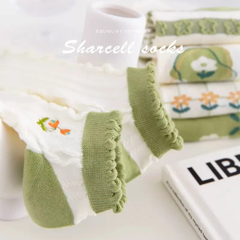 5 pairs of socks women spring and autumn socks thin cute cartoon sen department of Retro School style summer boat socks Ins tide
