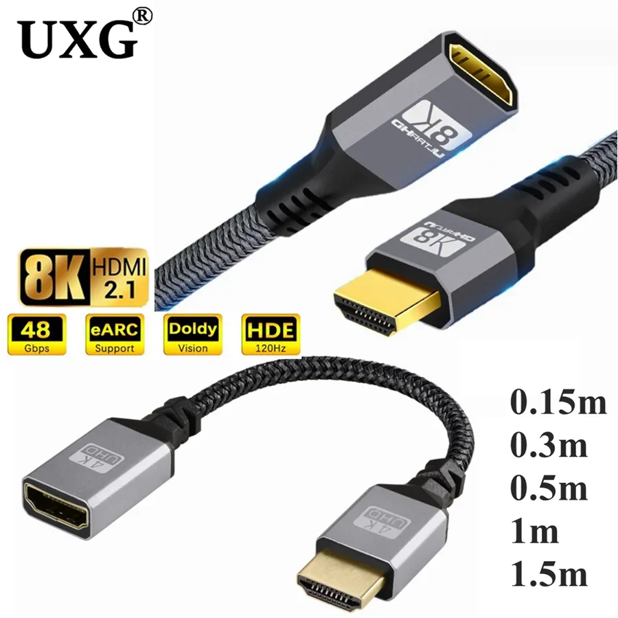 Фото 8K HDMI удлинительный кабель «папа-мама» 1,5 м/2 м/3 м HDMI 4K 3D 2,1 В 1,4 В HDMI удлиненный кабель для HD TV LCD ноутбук PS3 проектор №1
