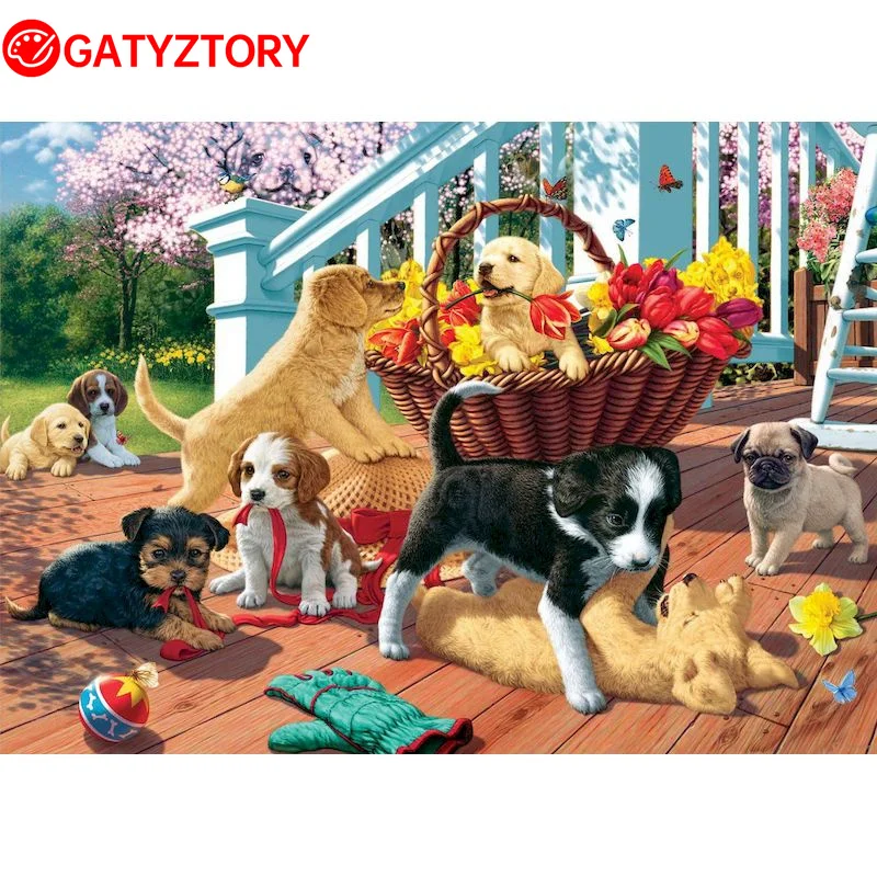 

GATYZTORY Dog DIY Painting By Numbers HandPainted Drawing On Canvas Oil Painting Picture Paint Kill Time Home Decor Accessories