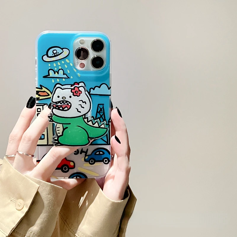

Creative Funny Cartoon Monster Cat Phone Case For IPhone 14Pro Max 13Plus 12 11 X XR/XS INS Style With Holder Silicone Cover
