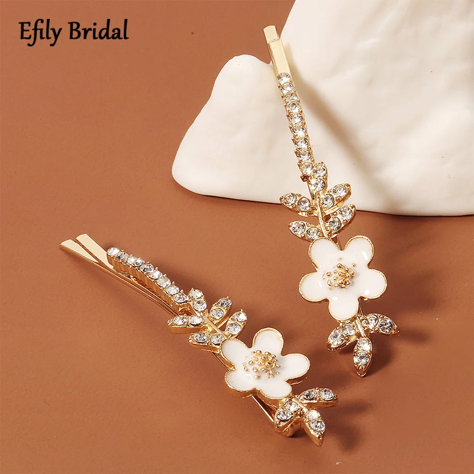 

Elegant Gold Color Metal Rhinestone Flower Hair Clips Korean Fashion Jewelry Spring Hair Accessories Girls Woman Hairpins Gift
