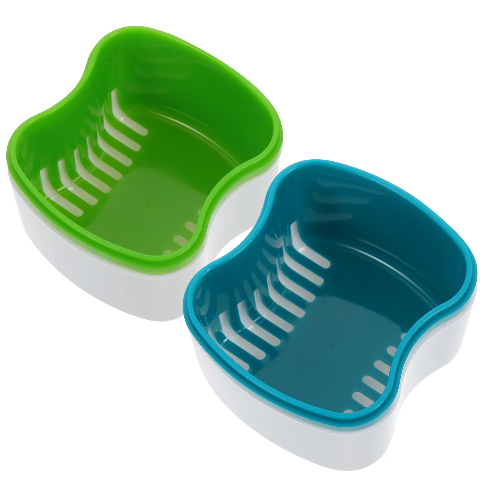 

2pcs False Container Retainer Box Denture Storage Case With Bath Cleaning Strainer, Green& Lake Green