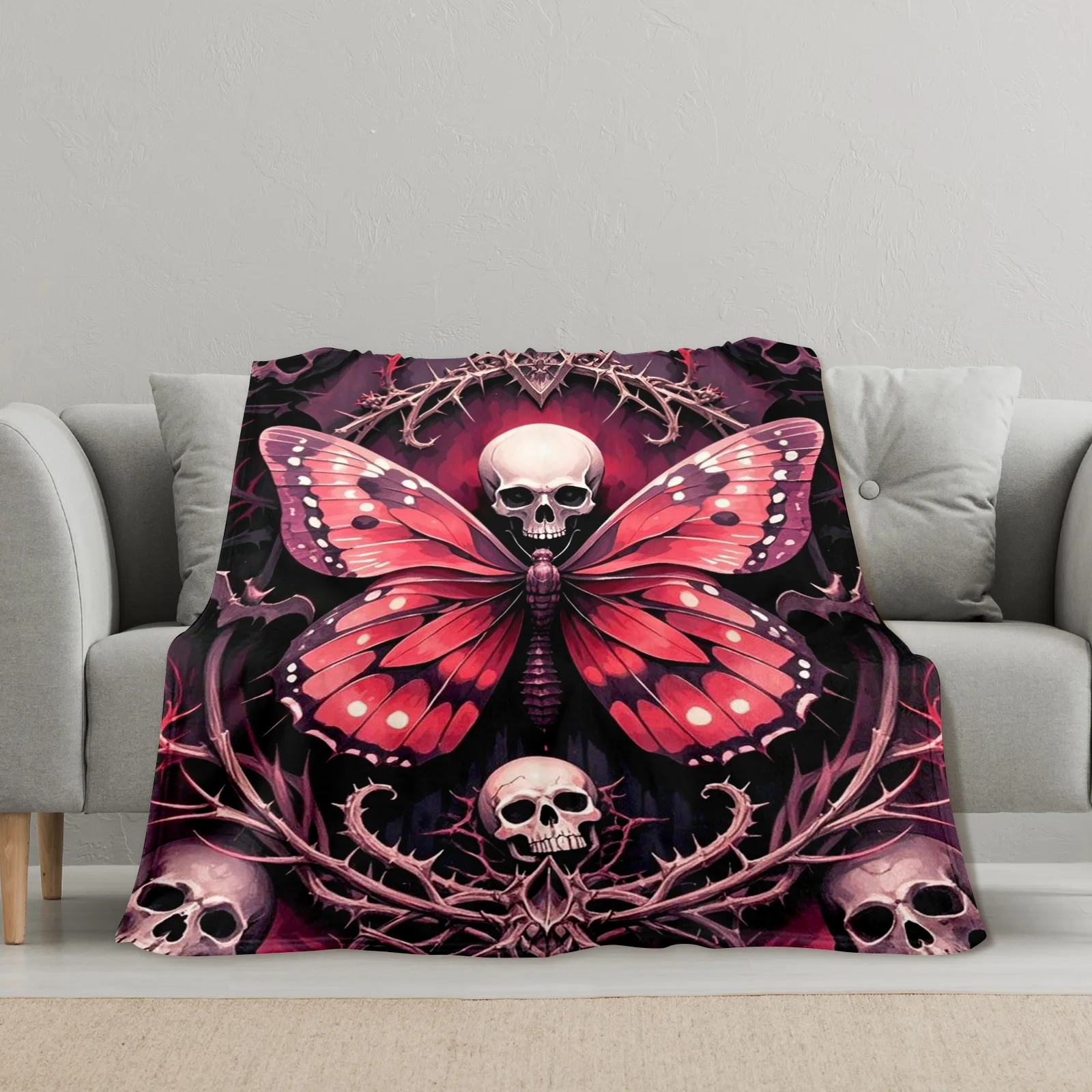 Темно-красный бабочка череп летучая мышь шипы дизайн теплое одеяло для