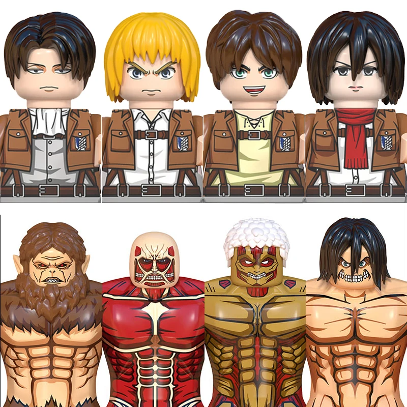 

8Pcs/Set Attack on Titan Anime Cartoon Bricks Mini Action Toy Figures Building Blocks Erem Jaeger Armin Levi Mikasa Doll Gifts