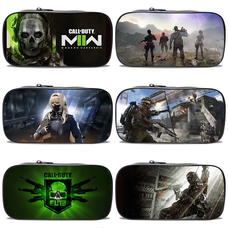 21cm X 10cm Call of Duty Student Canvas Pencil Cases Bags Large Capacity War Gunfight First Person Perspective Games Stationery
