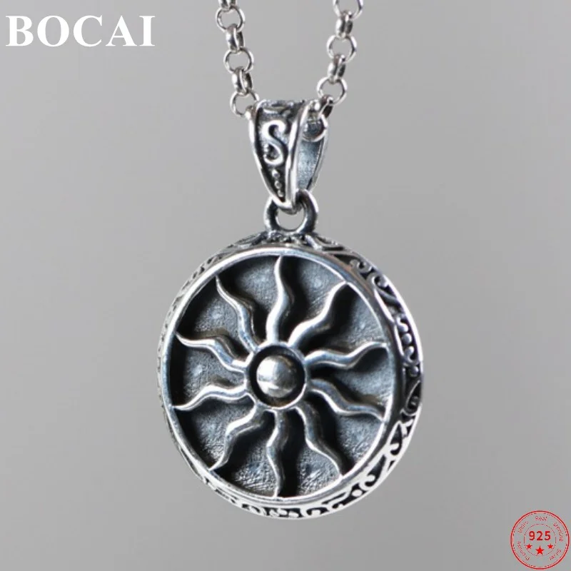 

BOCAI 2022 Trendy S925 Sterling Silver Pendants Retro Old Flame Sun Totem Pure Argentum Amulet Hanging Jewelry for Men Women
