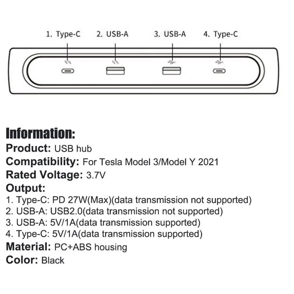 

USB-Разветвитель USB Type-C для Tesla Model3/Y 2021