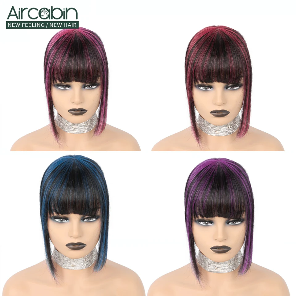 

Aircabin Clip In Hair Extensions Human Hair Bangs Hairpiece Coloful Brazilian Straight Remy Hair Fringe 10 Inches
