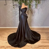 sodigne 2022 black elegant satin prom dresses one shoulder saudi arabia dubai party dress mermaid sweetheart evening dress