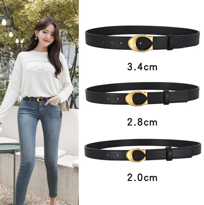 Genuine Leather Black Belts for Women Men Fashion Waistbelt Cowhide Belt Leisure Girl Dress Jeans Waistband