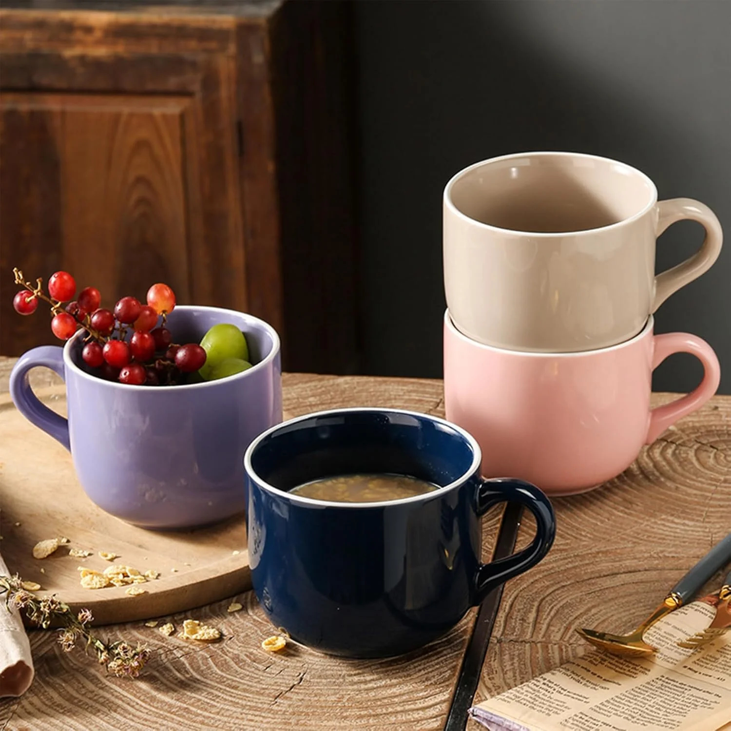Extra Large Porcelain Coffee 23 Oz Mug Breakfast Cup and Soup Bowl Microwave Dishwasher Safe Jumbo Wide with Handle