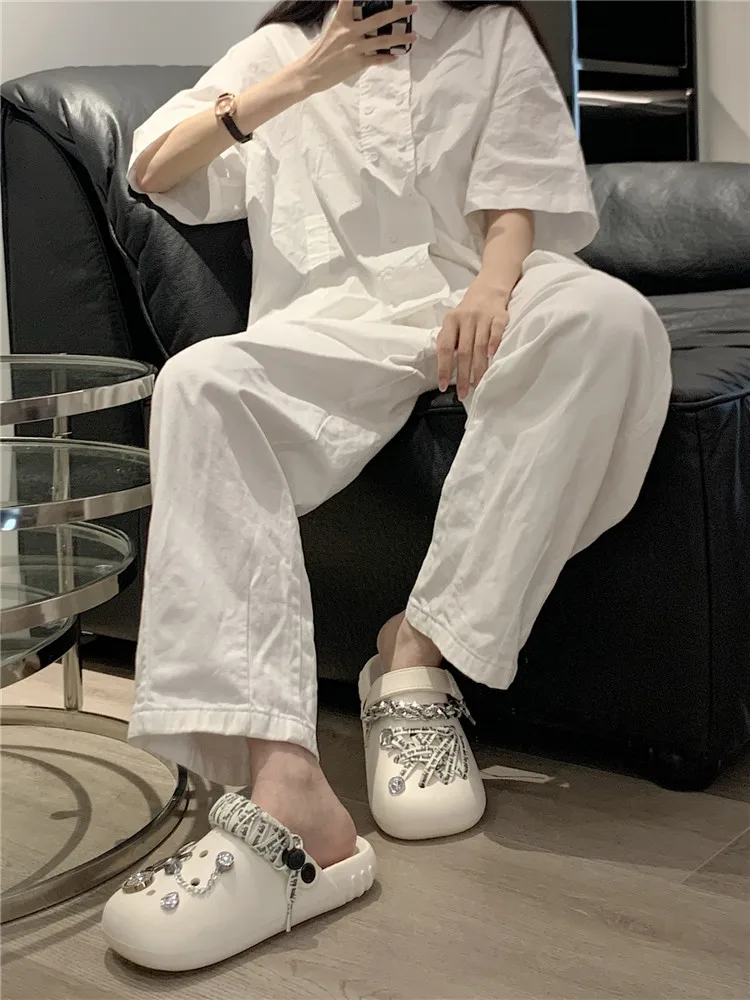 2022 New Summer Man Women Hole Slipper Brand Tie Rope Shoelaces DIY Hole Shoes Men's And Women's Summer High Street Slipper