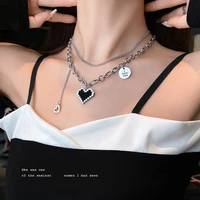 new senior korean fashion women pendant necklaces fine double link chain metal heart party punk necklace jewelry gift
