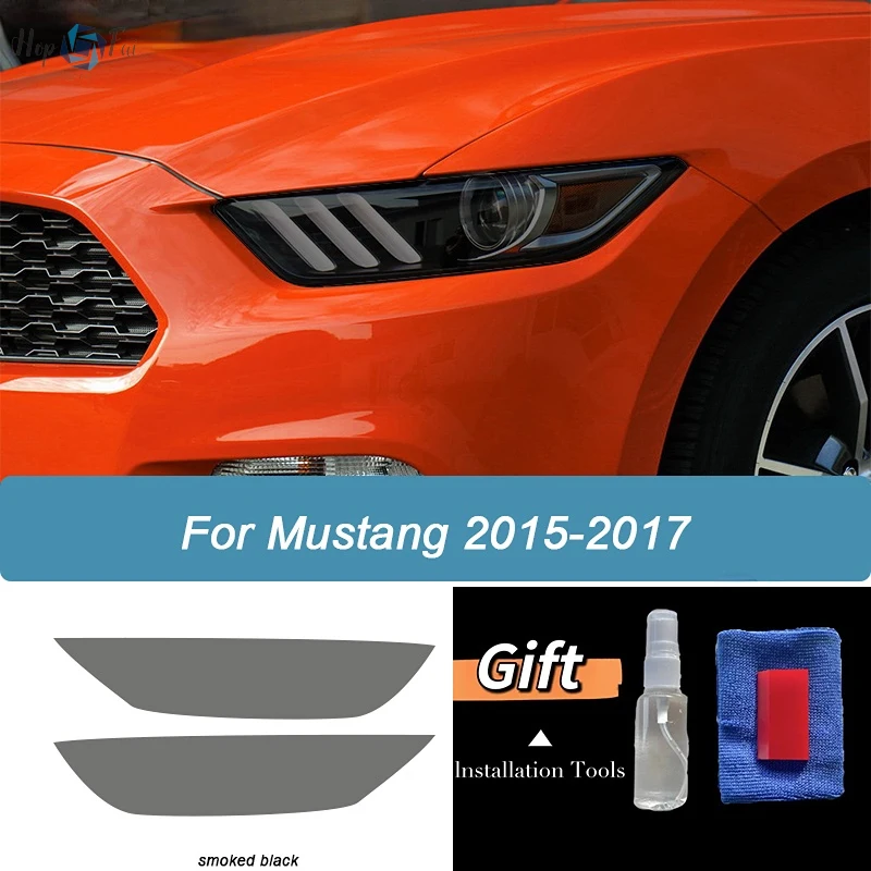 

2 шт. защитная пленка для автомобильных фар, дымчато-черный оттенок, виниловая прозрачная наклейка из ТПУ для Ford Mustang 2015 г. в подарок 2020 2021 г.