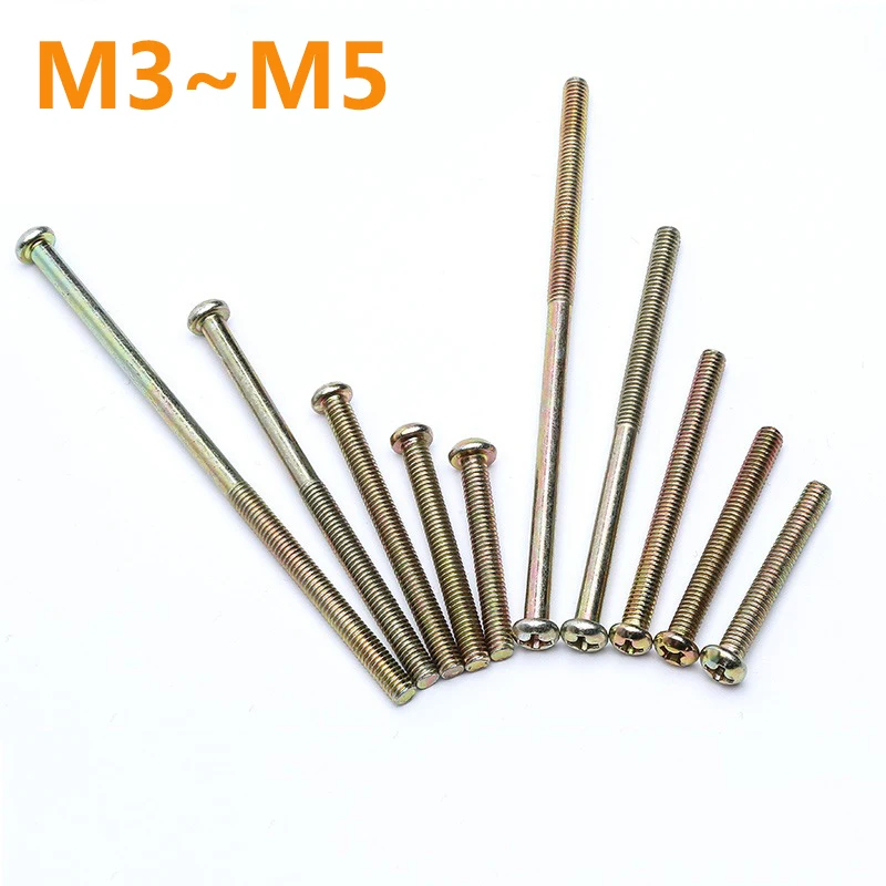 5/10PCS M3 M4 M5 Color Zinc Plating Phillips Cross Recessed Pan Head Machine Long Screw Metric Thread Round Head Bolt