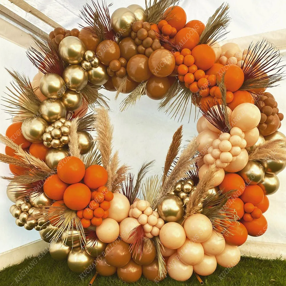 

182pcs Khaki Orange Balloon Garland Arch Kit Baby Shower Birthday Balloon Chain Decoration Background Wedding Decor Supplies