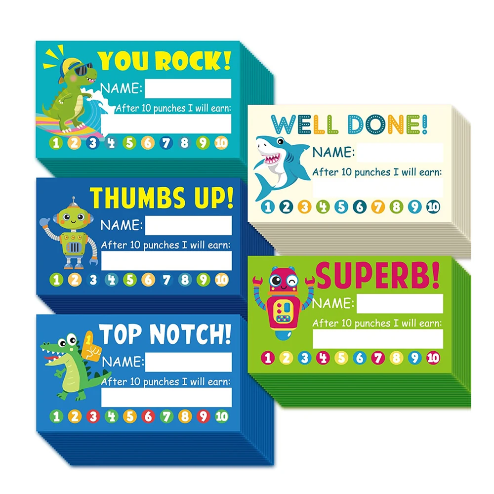 

Punch Cards for Children Cartoon Robots Animals Pattern Cute Reward Cards for Classroom Office Teacher Supplies Kids Cards Label