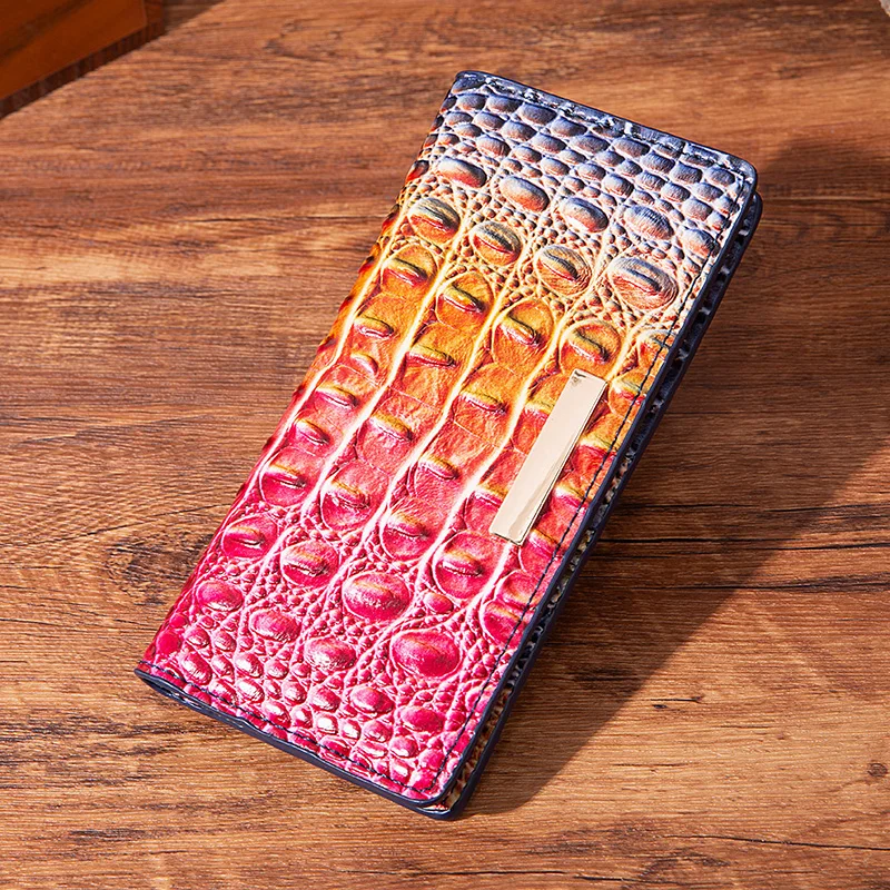 Простой и модный однотонный бумажник с крокодиловым узором