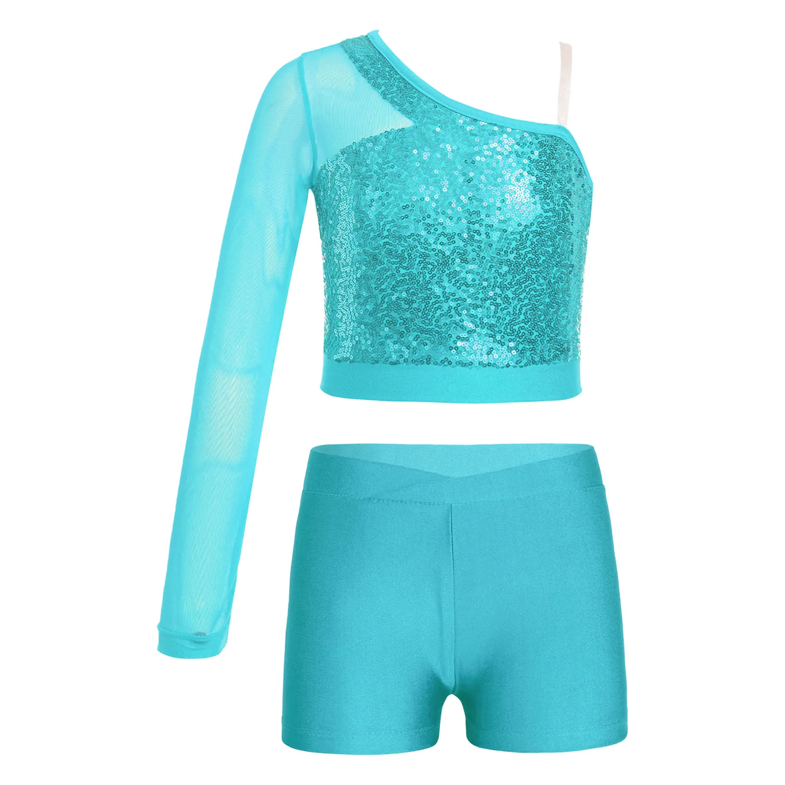 Костюм для девочек современных джазовых танцев блестящий топ с блестками