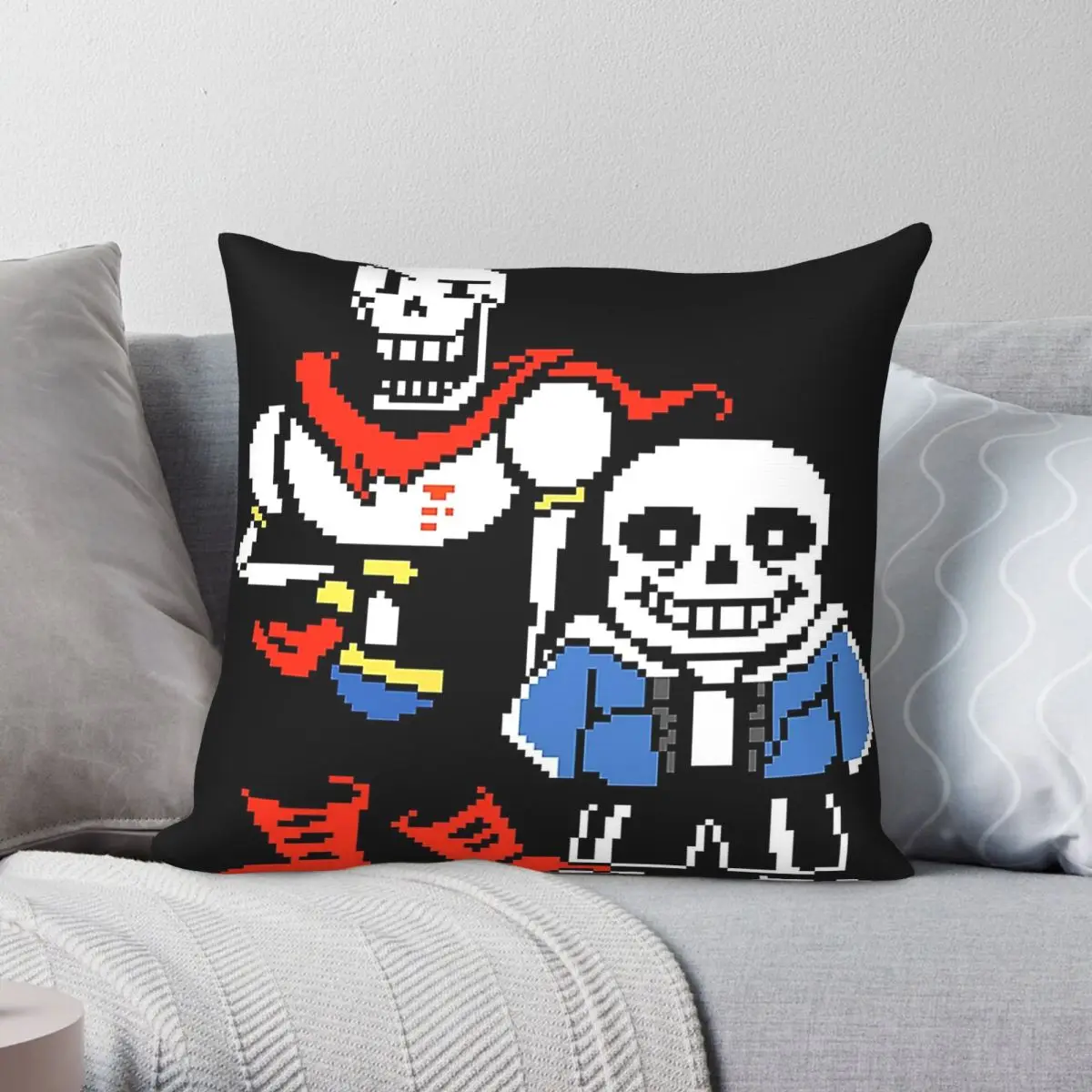 Фото Квадратная наволочка Sans And Papyrus Undertale из полиэстера, льна и бархата с узором, на молнии, декоративная наволочка для дивана, чехол для подушки №1