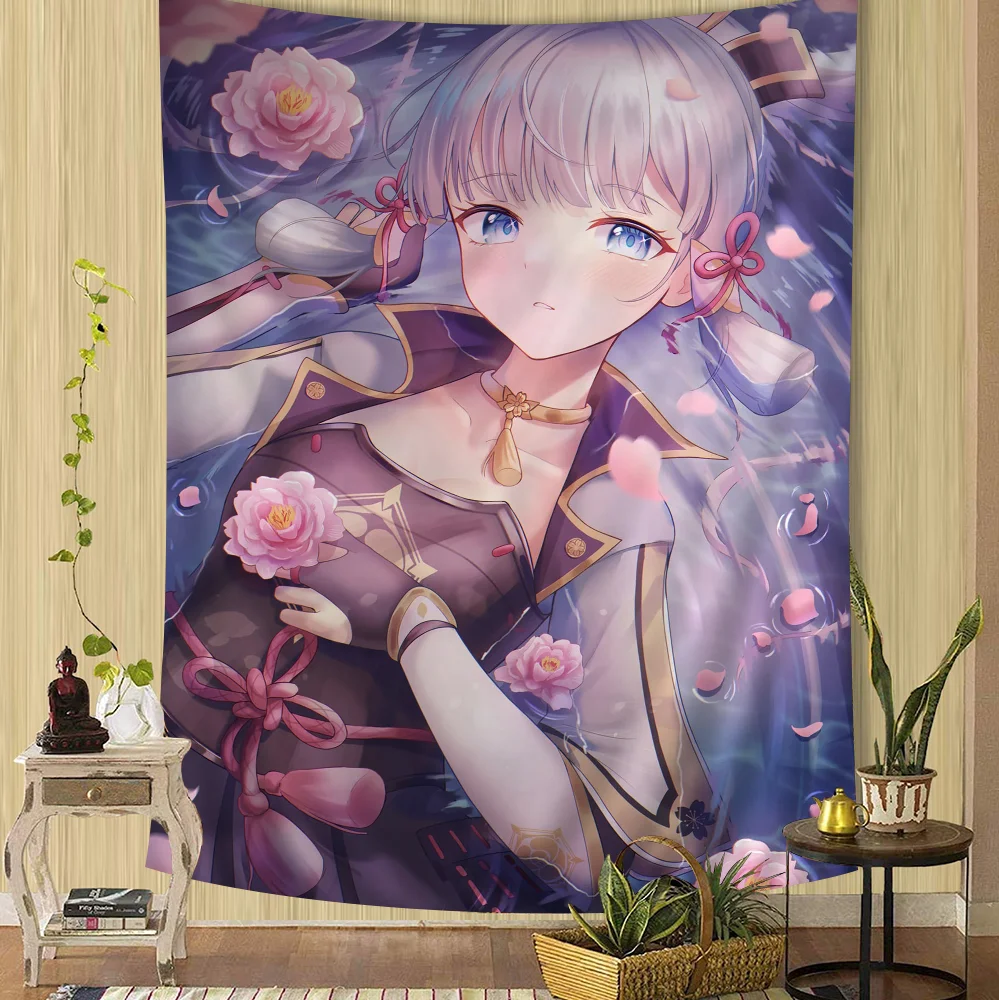 G-Genshin I-Impact Kamisato Ayaka Cartoon Tapestry Bohemian Wall Tapestries Mandala Home Decor