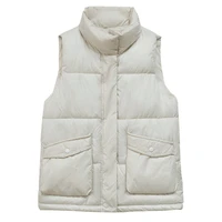 2022 autumn winter women solid loose vest bright stand collar vest jacket cotton padded women warm waistcoat
