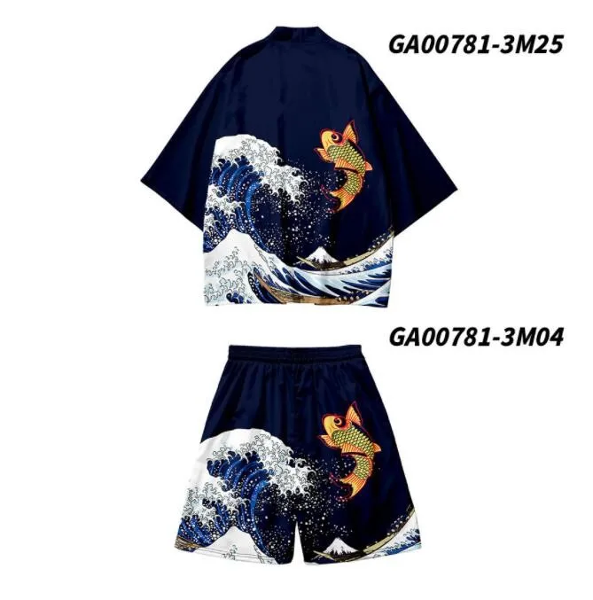 3XL-6XL Men Robe Sets 2PCS Rayon Cardigan&Shorts Pajamas Suit 3/4 Sleeve Bathrobe Casual Loose Chinese Crane Homewear