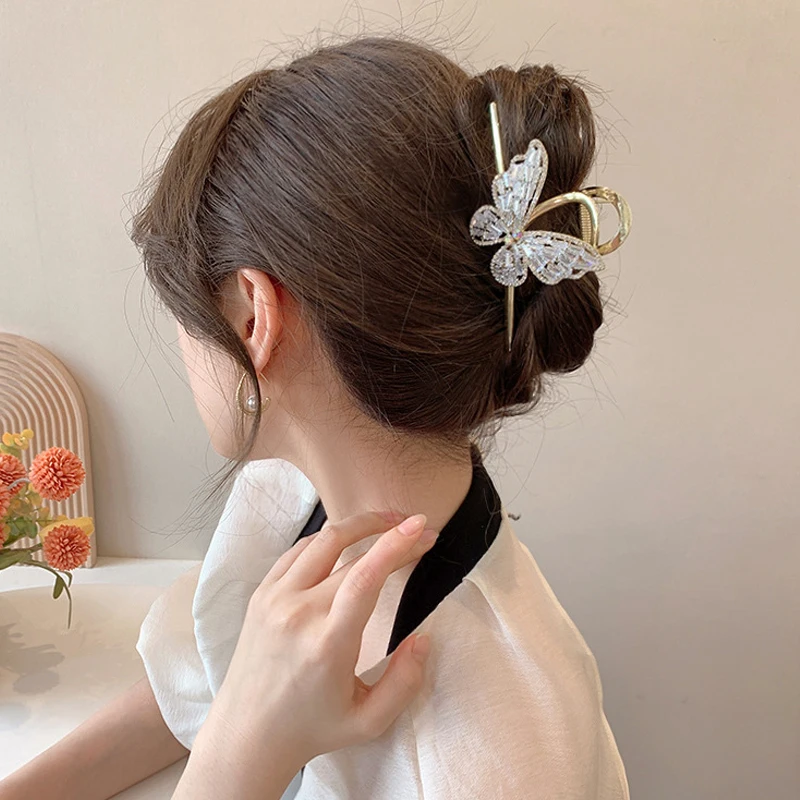 

Luxury Crystal Rhinestone Butterfly Hair Clips for Women Elegant Metal Large Hair Claw Grabber Shark Hairpins Headdress Jewelry