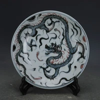 antique ming dynasty hand painted dragon blue and white underglaze red blue porcelain decoration plate