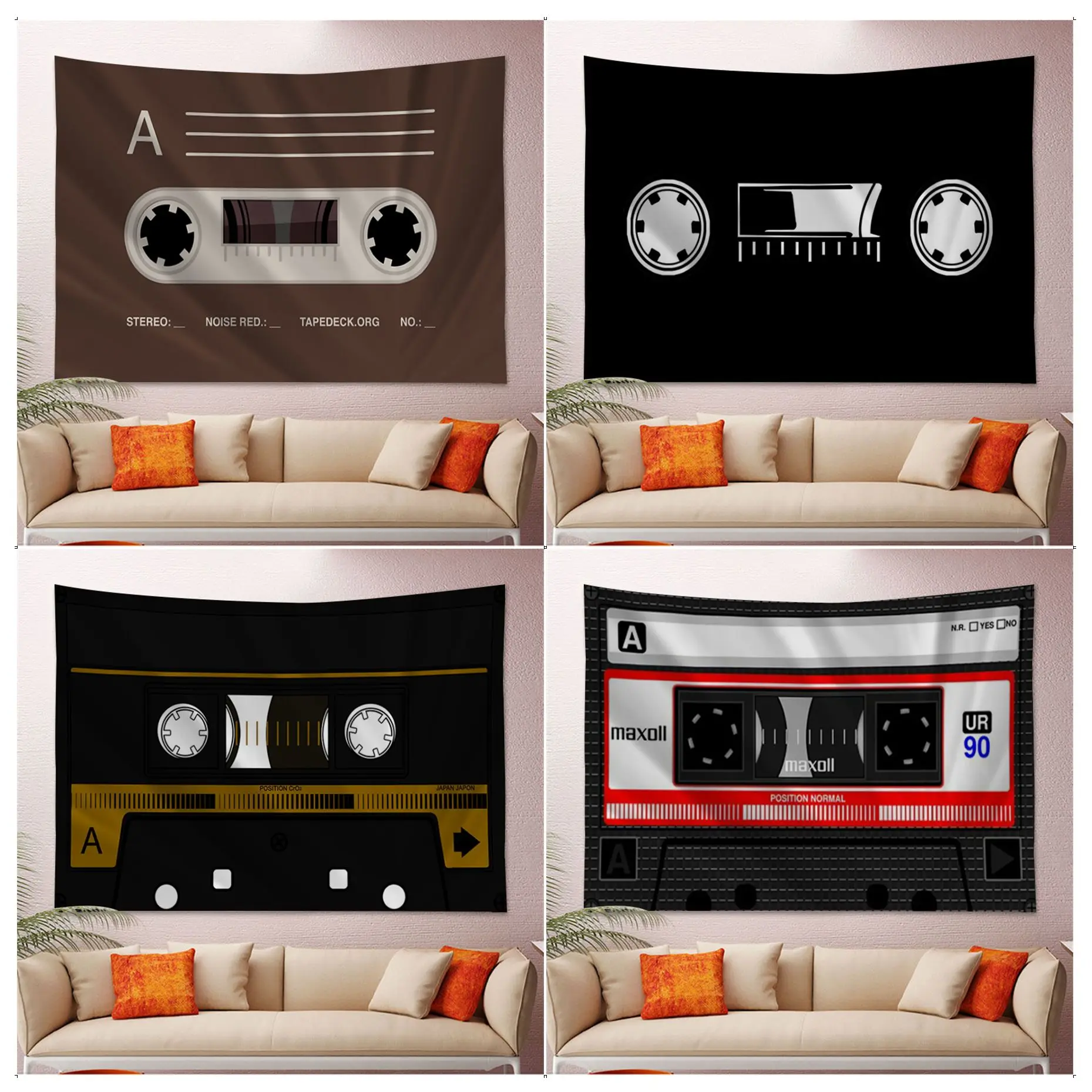 

Cassette Music Tape DIY Wall Tapestry Hippie Flower Wall Carpets Dorm Decor Home Decor