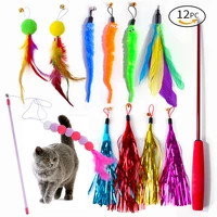 new retractable fairy funny cat stick feather replacement head fishing rod funny cat stick cat toy set cat toys interactive