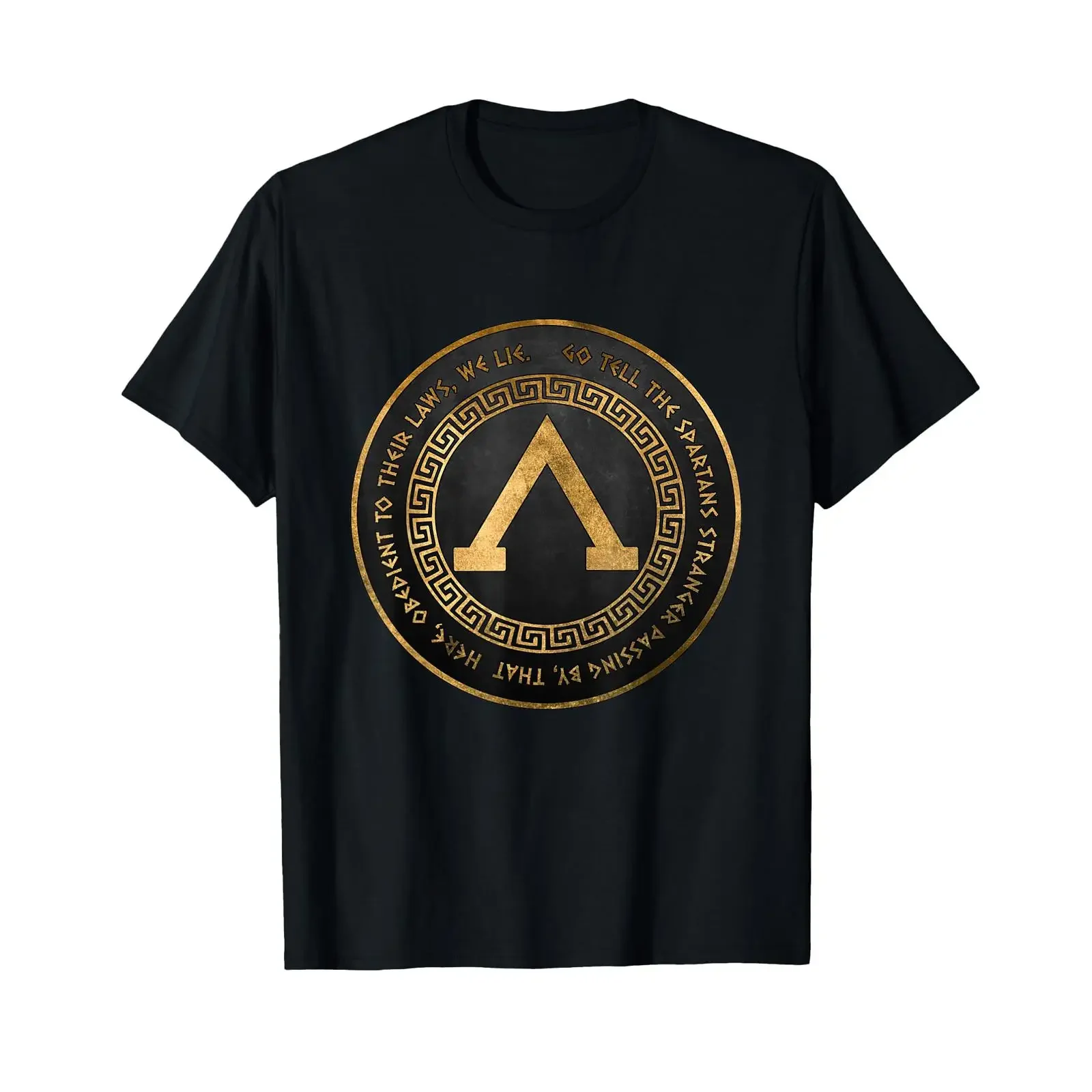 Фото Футболка Sparta Thermopylae Epitaph Spartan Lambda Symbol, черная, винтажная, с эффектом потертости, удобная, мягкая, стильная, дизайнерская, с графическим принтом №1