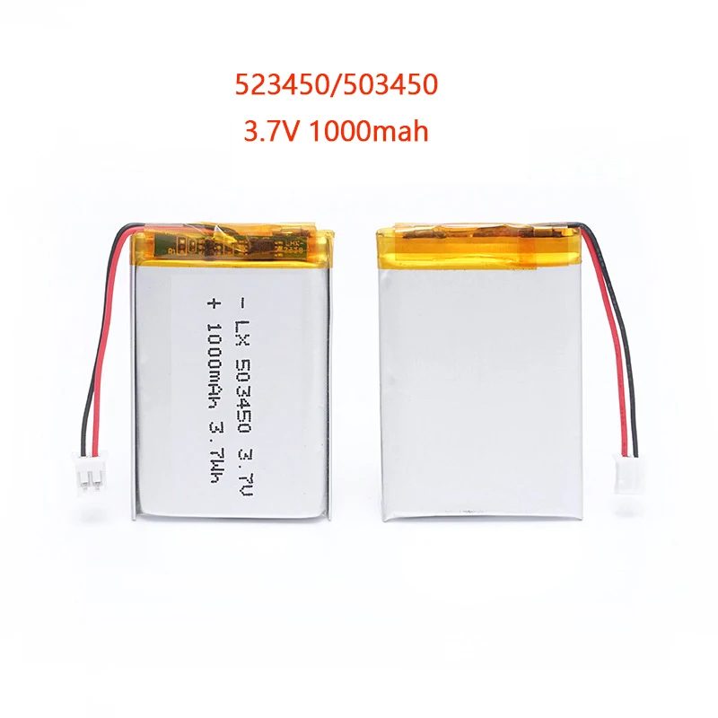 523450503450 1000mah 3 7v polymer lithium rechargeable battery li ion battery jst ph2 0 2pin for gps smart phone dvd mp5 free global shipping