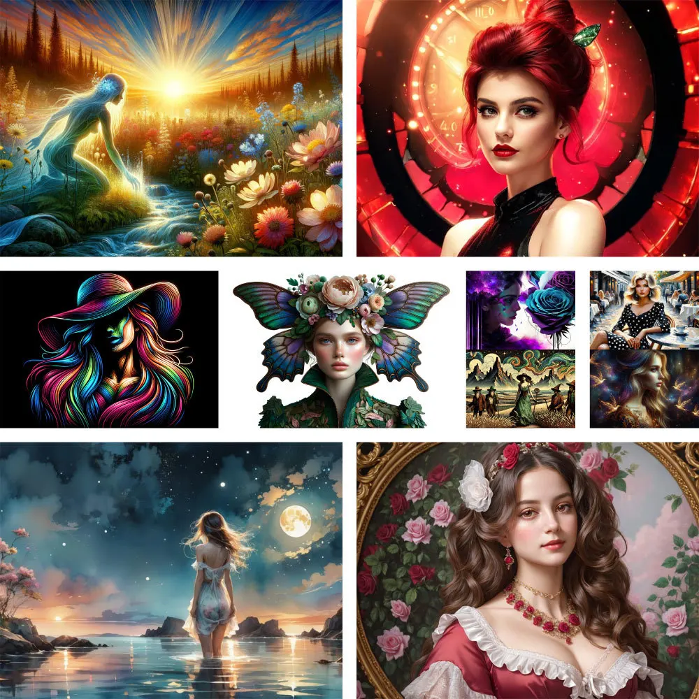 Портрет девушки цветы печатные 11CT набор для вышивки крестом DIY вышивка DMC нитки