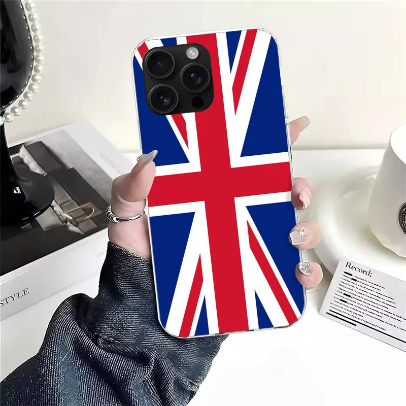 Фото Мягкий чехол для телефона с флагом Великобритании (Юнион Джек) для iPhone 11, 17 Air, 17E, 16E, 16 Pro Max, 15+, 14 Plus, 13, 12, Apple 7, SE, 8. №2