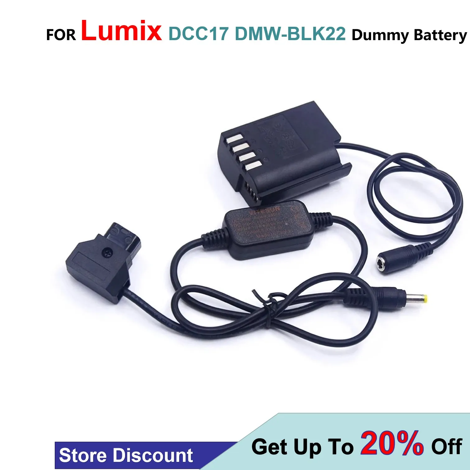 

DCC17 DC Coupler D-TAP Step-Down Power Cable+DMW-BLK22 Dummy Battery For Panasonic Lumix S5 DC-S5 DC-S5K Camera