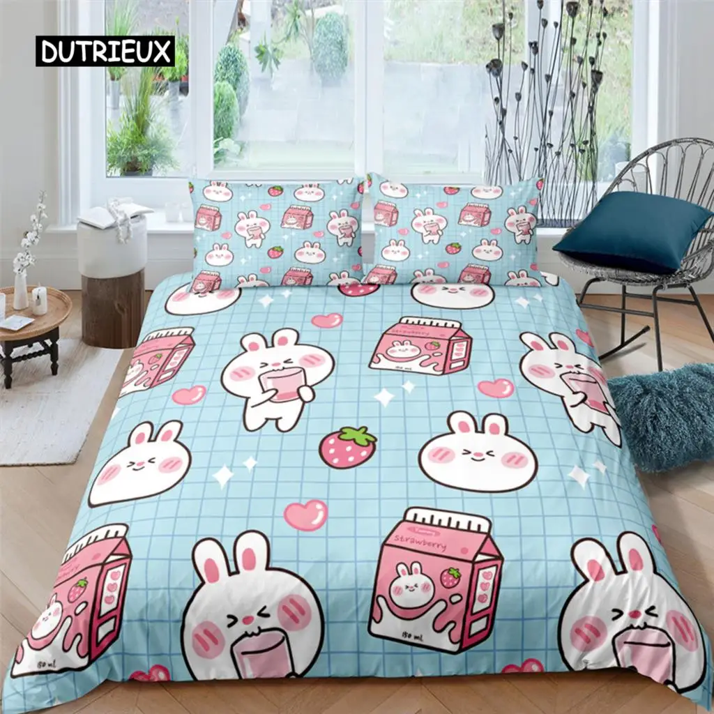 Cartoon Cute Dog/Rabbit Bedding Set Nordic King Single Twin 90/135/150 Bed Cover 240×220 Duvet For Girl Boy Kid Teens Gift