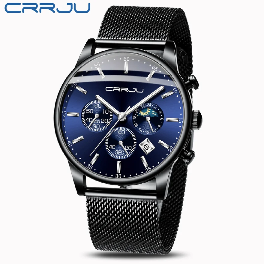 

Luxury Men Watch Fashion Waterproof Chronograph Wristwatch Classic Business Full Steel Male Calendar Watch with Moon Phase