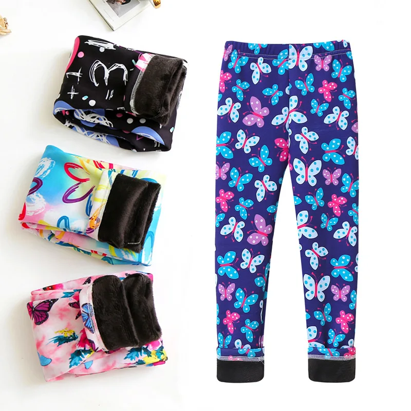 

Kids Winter Leggings Plus Velvet Warm Children Pants Flower Print Winter Girls Leggings Kids Trousers Baby Girls Pants 3-13T