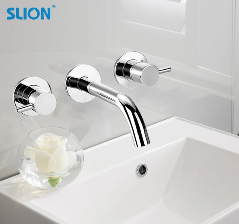 

Brass wall mounted two handles basin mixer chromed faucet