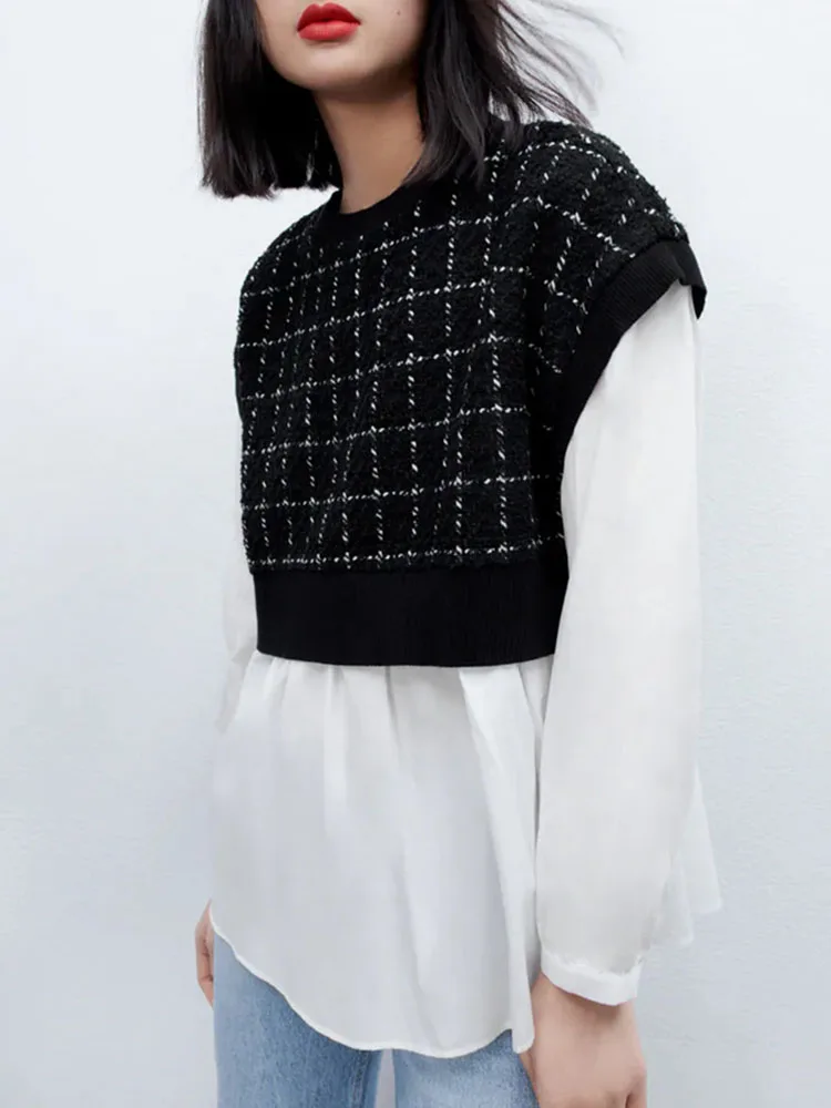 Женский топ с круглым вырезом повседневный Свободный контрастной строчкой