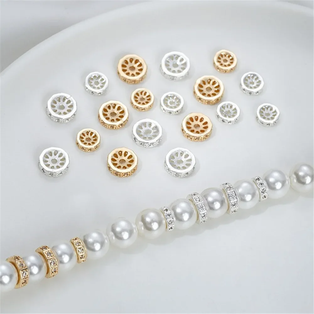 14-каратное золото яркое серебро инкрустированный цирконом круглая прокладка в