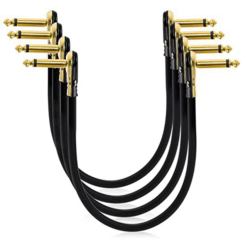 

4 Pack Guitar Jumping Line Black Guitar Patch Cables Right Angle Golden Pancake Connector For Effects Pedal Board