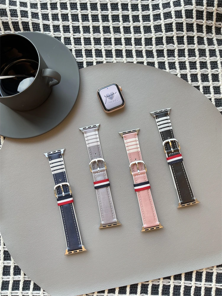 

Ремешок кожаный в британском стиле для Apple Watch, браслет для iWatch Series 8 7 6 SE 5 4 3 2, 41 мм 45 мм 42 38 40 44 мм